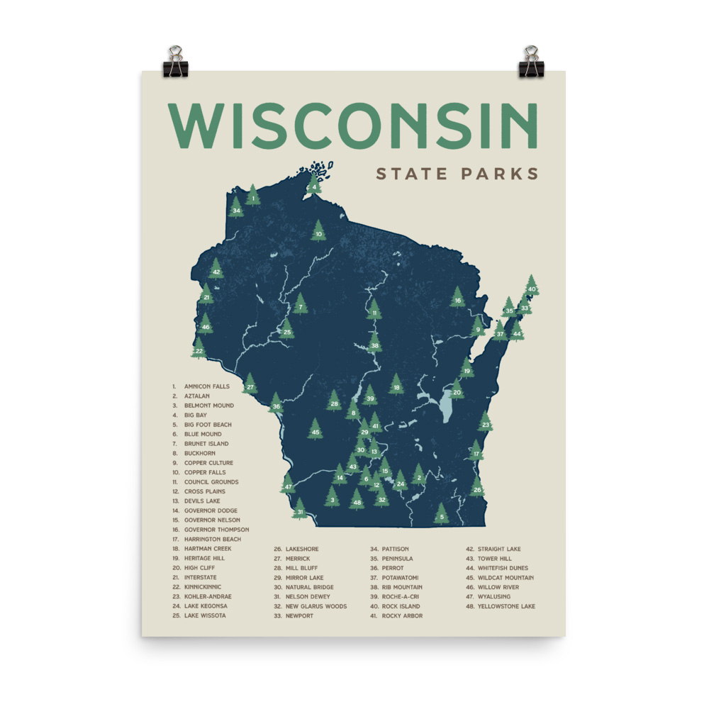 Wisconsin State Parks Map Poster 
